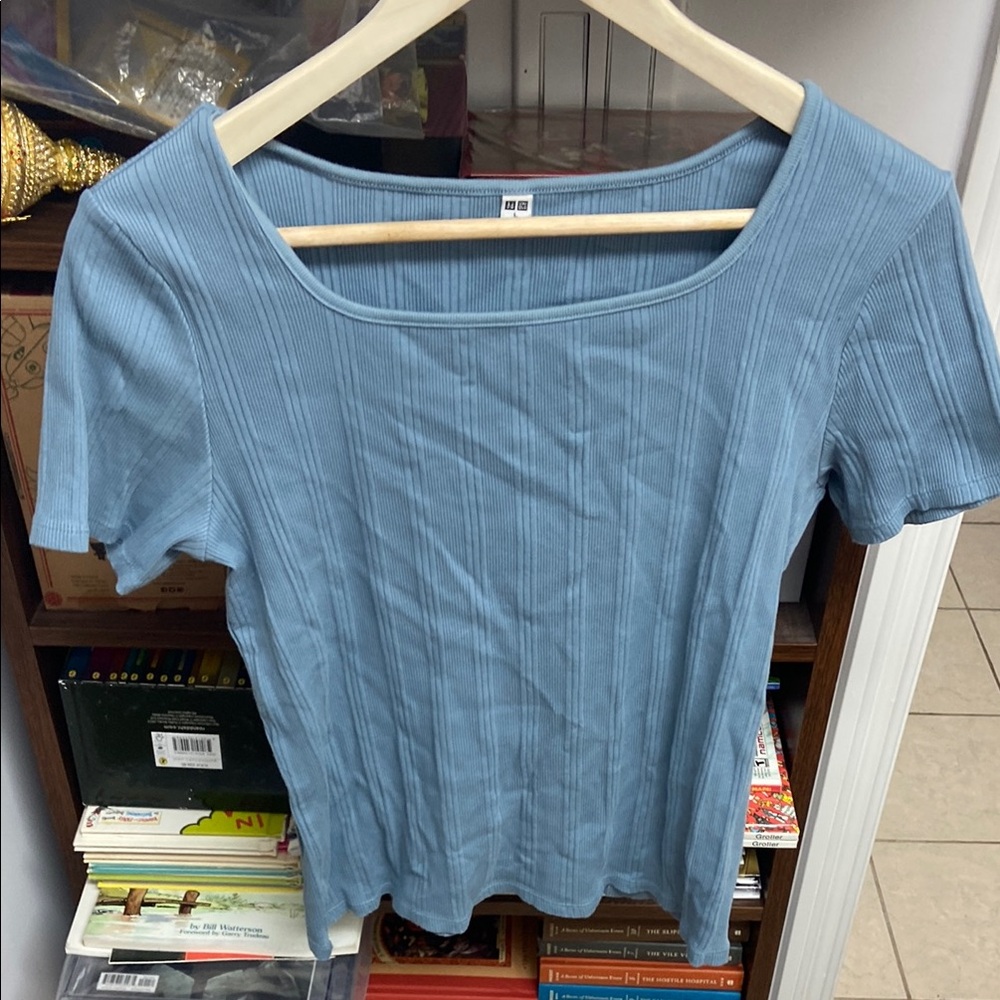 Uniqlo Blue Ribbed Fitted Blouse